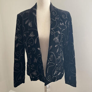 Womens Blazer 6 Black Velvet Embroidered Floral Whimsigoth Dark Fairy Vamp Boho